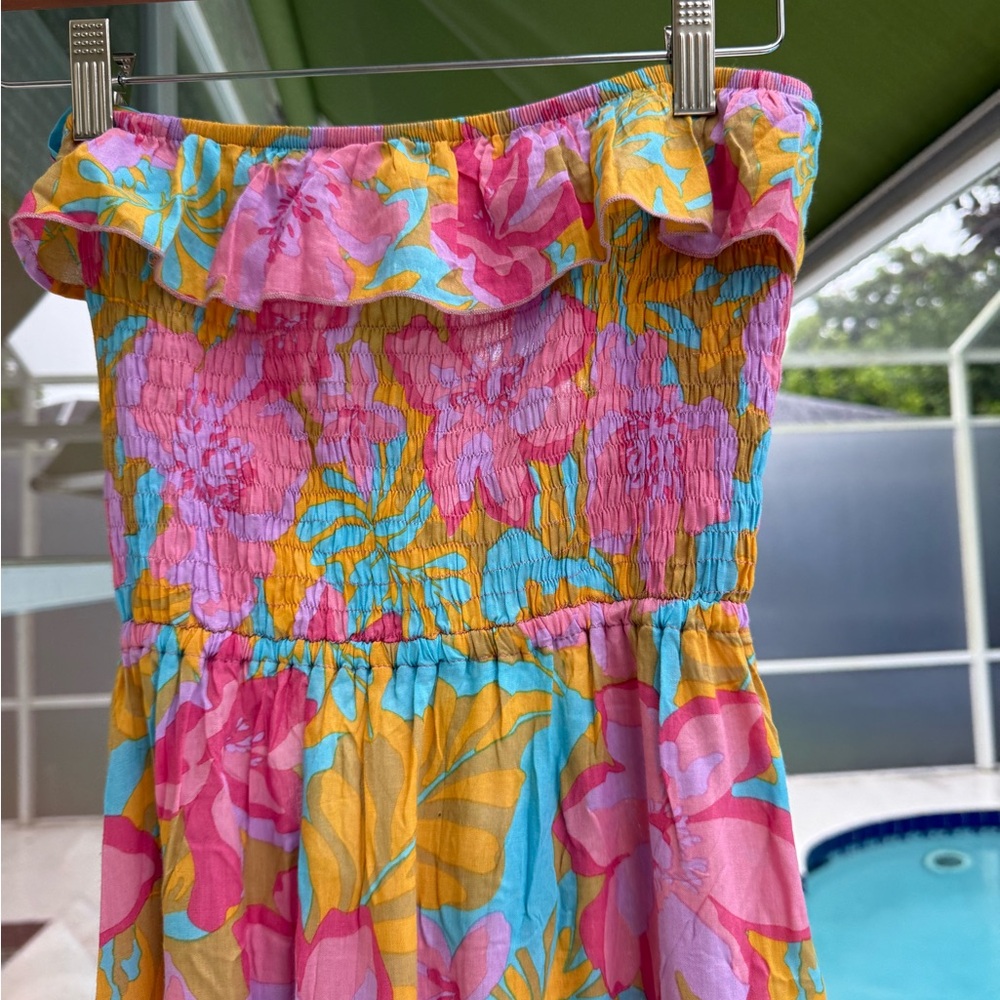 Tiare Hawaii Strapless Dress in Pink and Yellow Floral - Picture 3 of 6